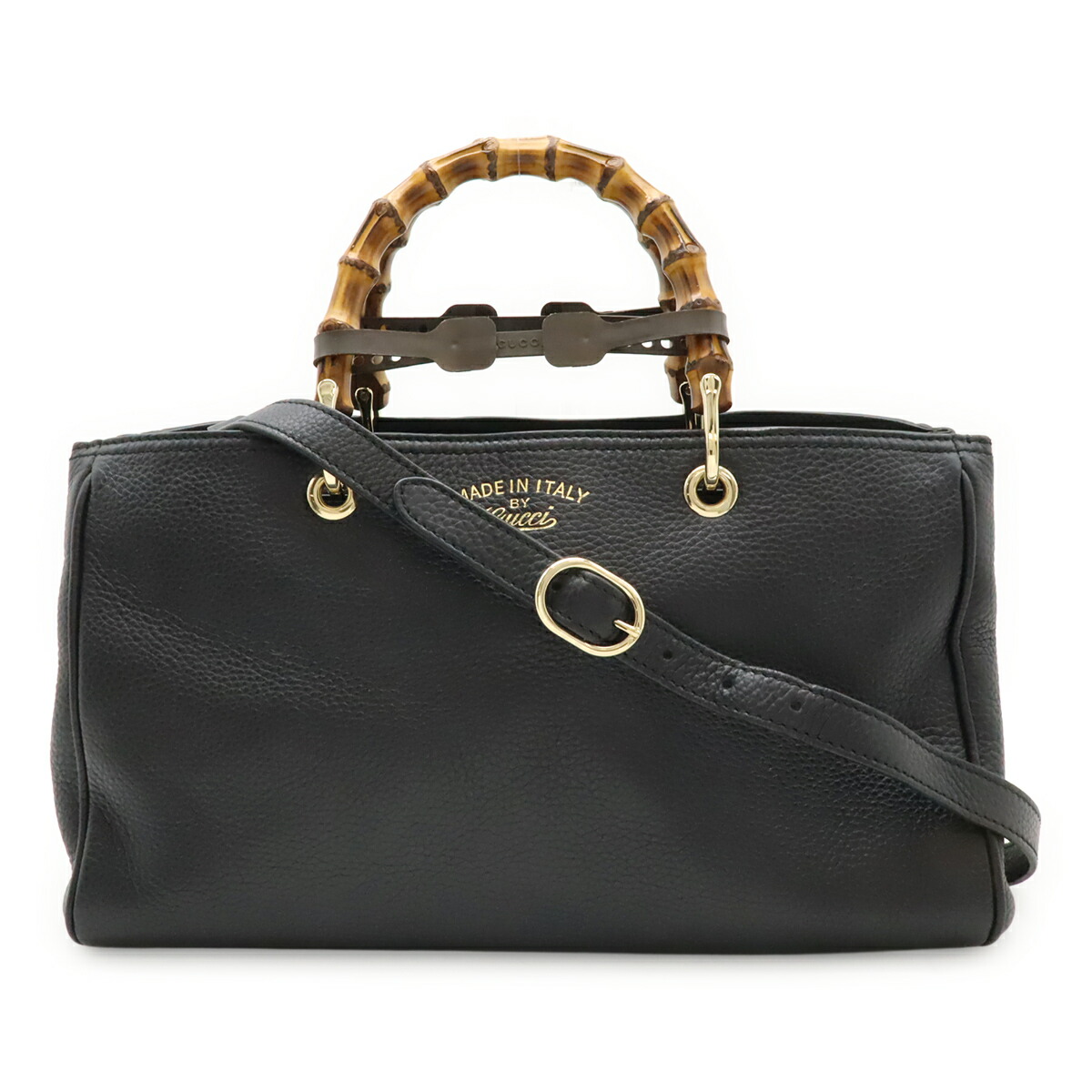 GUCCI グッチ バンブーショッパー ミディアムサイズ なめし革 トートバッグ ハンドバック 2WAY ショルダーバッグ 黒いこと 黒 323660 【中古】