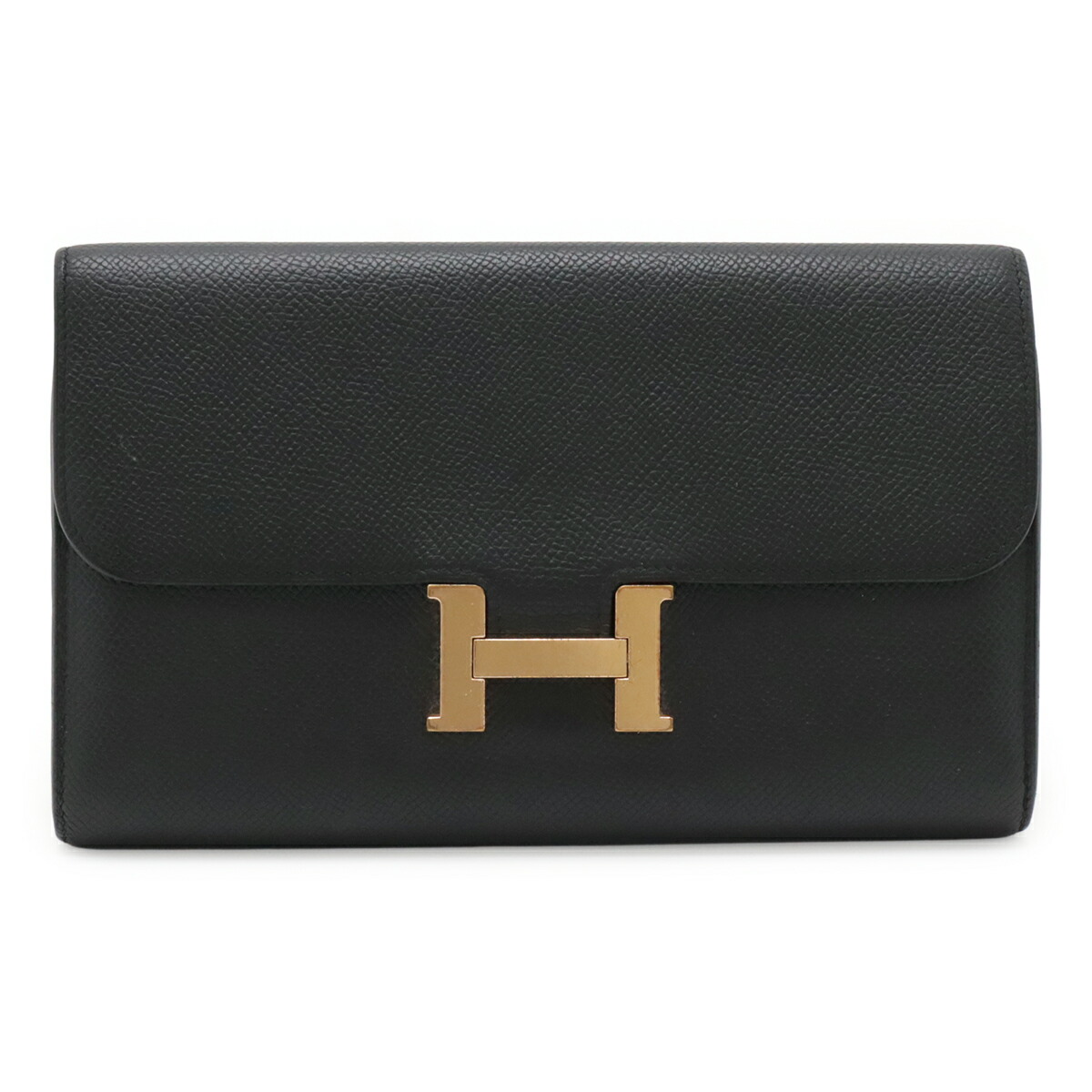 HERMES エルメス コンスタンス ロング フラップウォレット 2つ折長財布 二つ折り長財布 ヴォーエプソン レザー ブラック ピンクゴールド金具 C刻印 【中古】|ブルーミン/森田質店