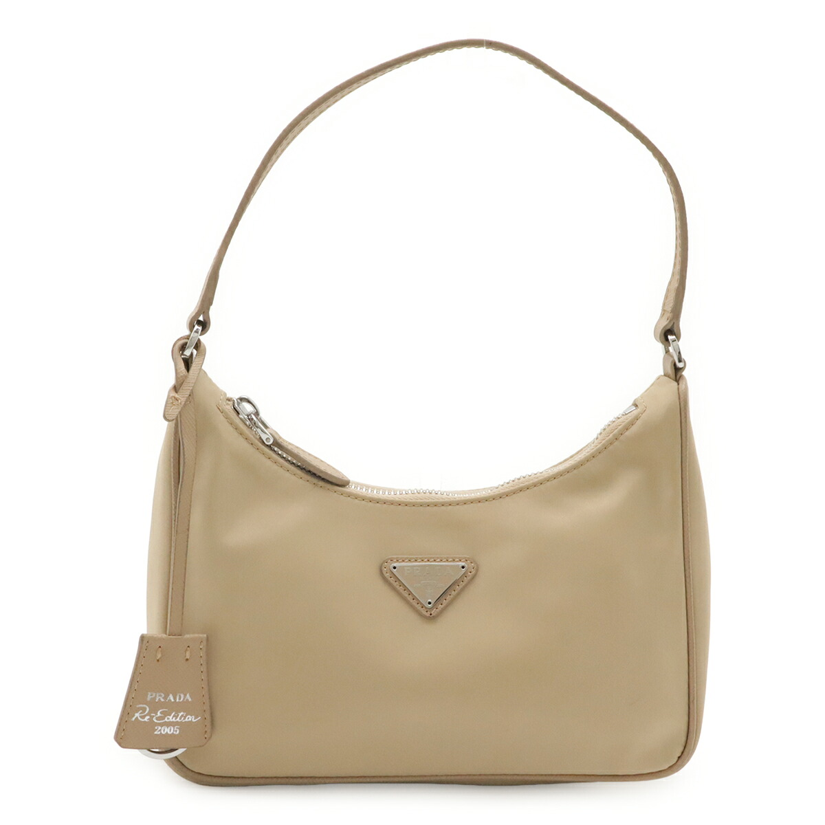 PRADA プラダ トライアングルロゴ アクセサリーポーチ ハンドバッグ ミニバッグ Re-Edition 2005 ナイロン CAMMELLO ベージュ 1N204 【中古】｜ブルーミン／森田質店