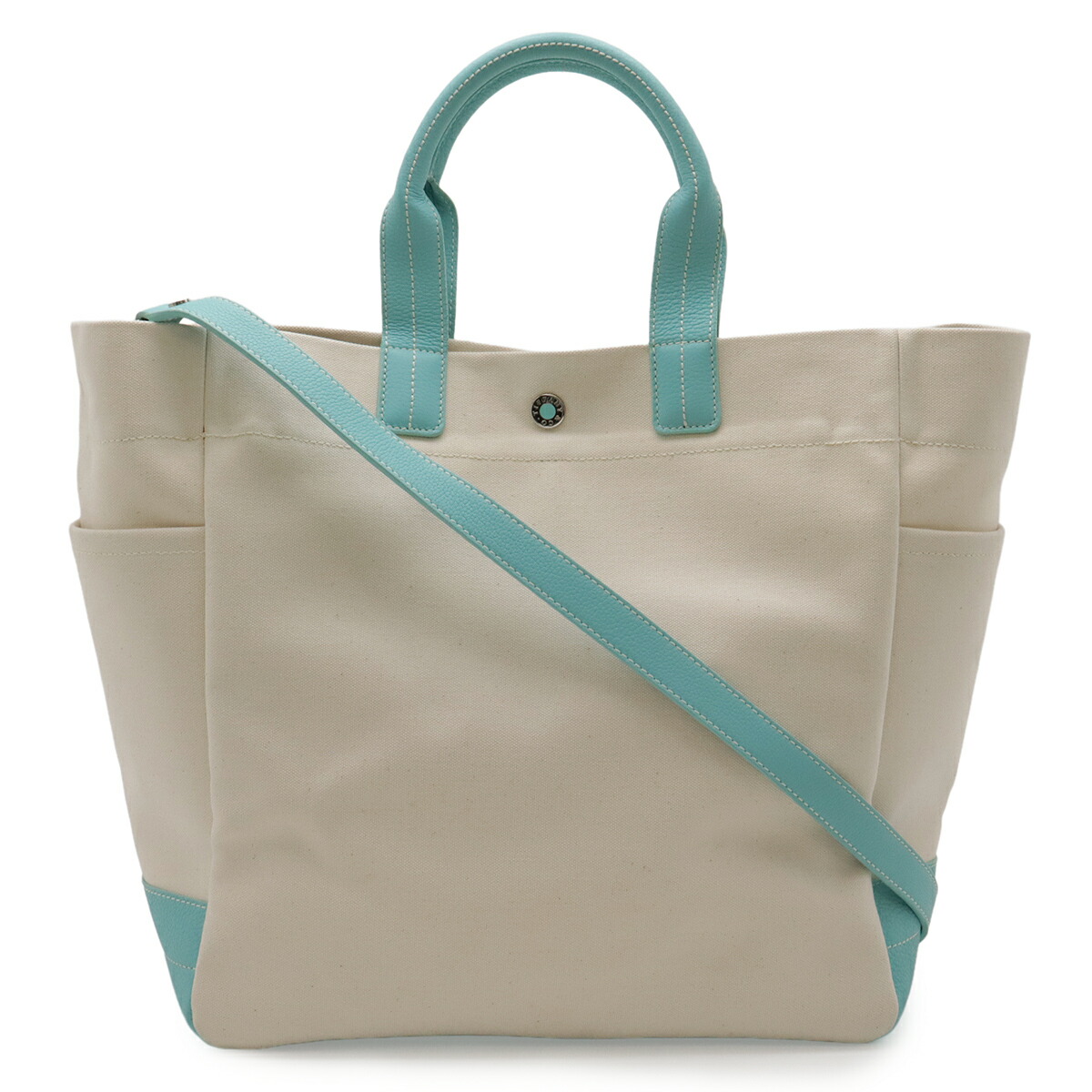 TIFFANY\u0026Co. ティファニー トートバッグ 2WAY ショルダーバッグ 肩かけ 帆布 象牙色 ティファニー青碧 しろがね色金具 【中古】