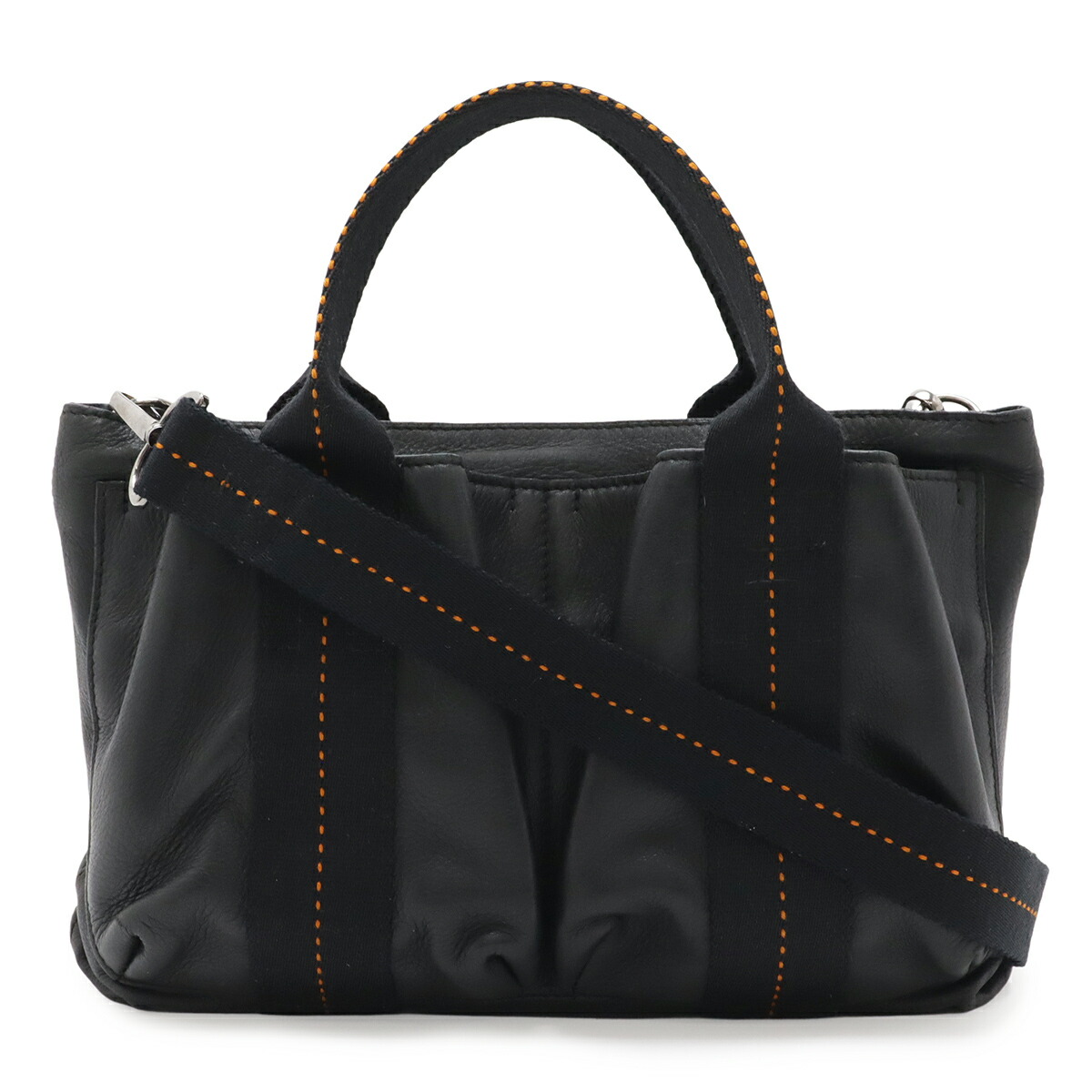 HERMES エルメス 隊商 ホリゾンタルPM トートバッグ 2WAY ショルダーバッグ 曲がった掛け ヴォーデルマ なめし革 黒いこと 黒 オレンジ色 【中古】