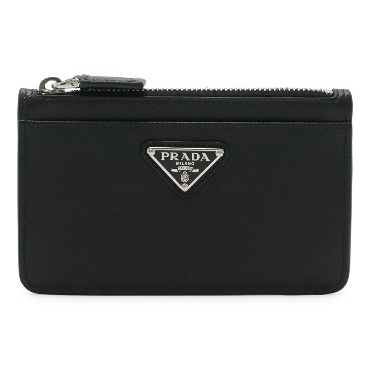 PRADA プラダ SAFFIANO ３角形ロゴタイプ 歌留多入れもの 名刺入れ 通り手形入れもの コインケース 御釣り入れ なめし革 NERO 黒いこと しろがね色金具 2MC084 【中古】