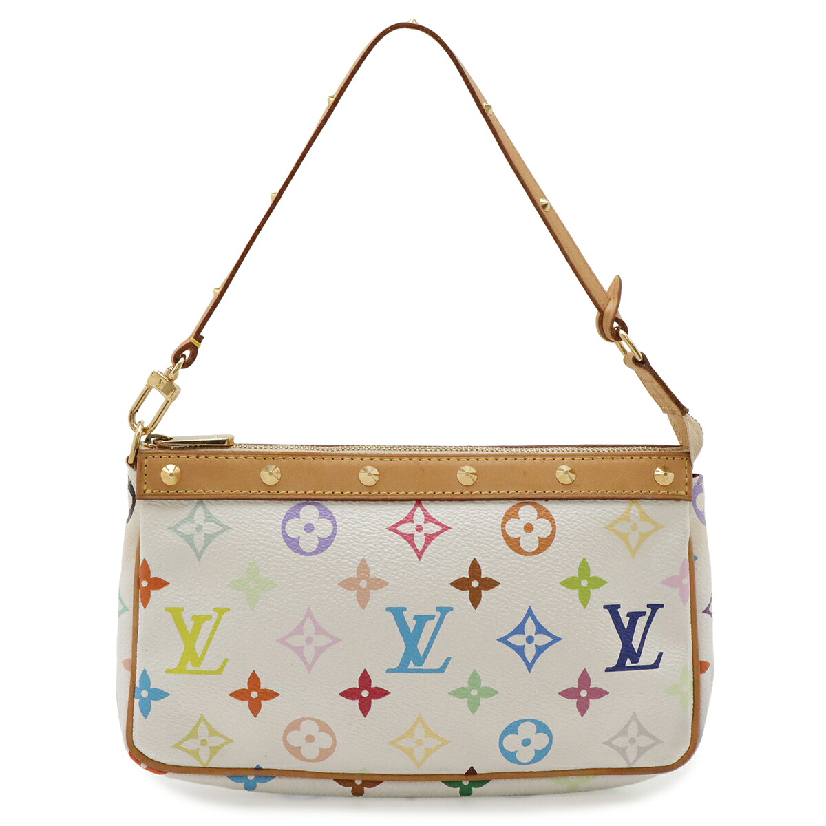 LOUIS VUITTON ルイ ヴィトン モノグラムマルチ色つや ポシェット アクセソワール 付属物合切袋 寄り合い御徒面子 ブロン 白 白いこと M92649 【中古】