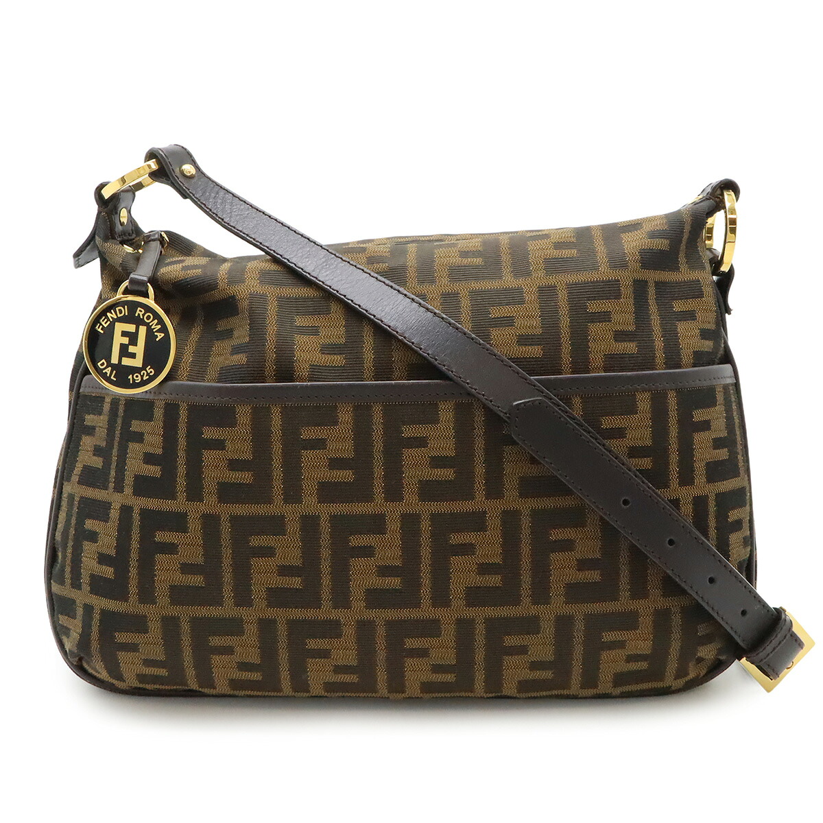 FENDI フェンディ ズッカ柄 ショルダーバッグ 斜め掛け ナイロンキャンバス レザー カーキブラウン ダークブラウン ゴールド金具 8BT190 【中古】|ブルーミン/森田質店