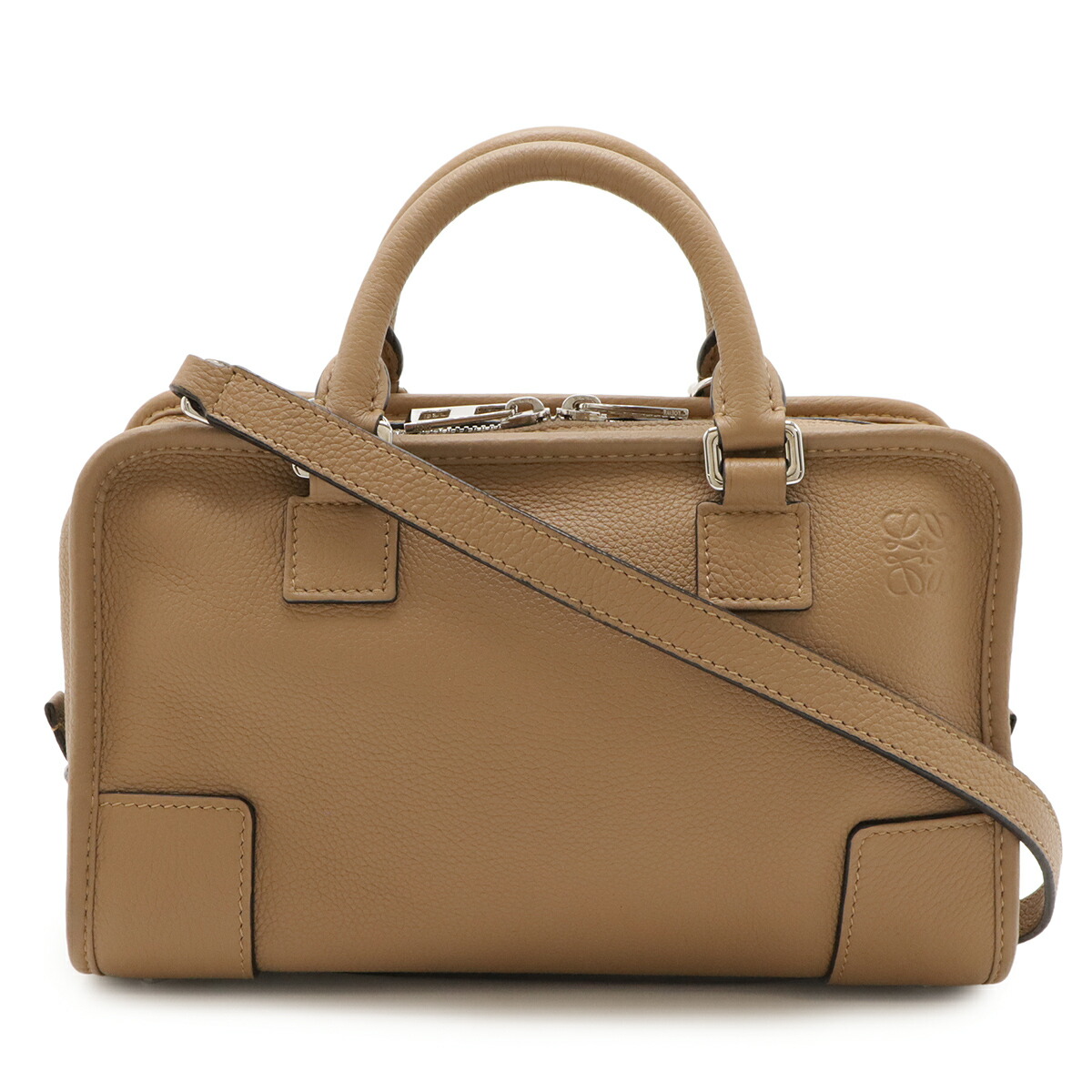 LOEWE ロエベ アマソナ23 アナ瓦 ハンドバック ミニボストンバッグ 2WAY ショルダーバッグ なめし革 赤銅色ベージュ系 しろがね色金具 352.30.N71 【中古】
