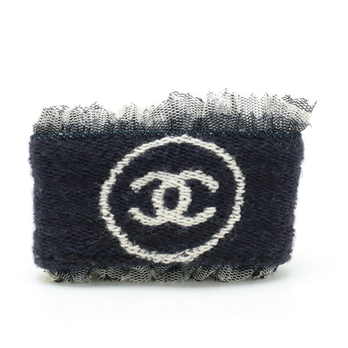 CHANEL シャネル ココマーク リストバンド レース コットン ネイビー 12430804_1.jpg