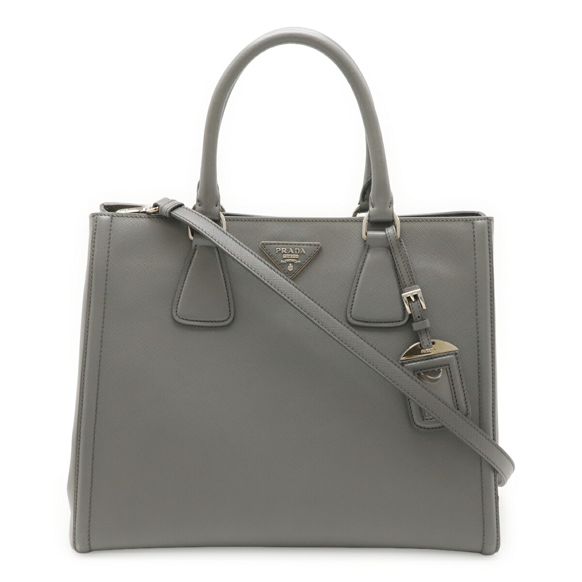 PRADA プラダ ガレリア ハンドバック 2WAY ショルダーバッグ バイ色つや なめし革 サフィアーノ 薄墨色 BN2438 【中古】