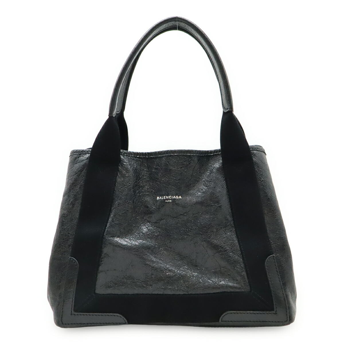 BALENCIAGA バレンシアガ エクスクルーシブライン ネイビー カバ S ロゴ トートバッグ ハンドバッグ レザー ブラック 黒 542017 【中古】