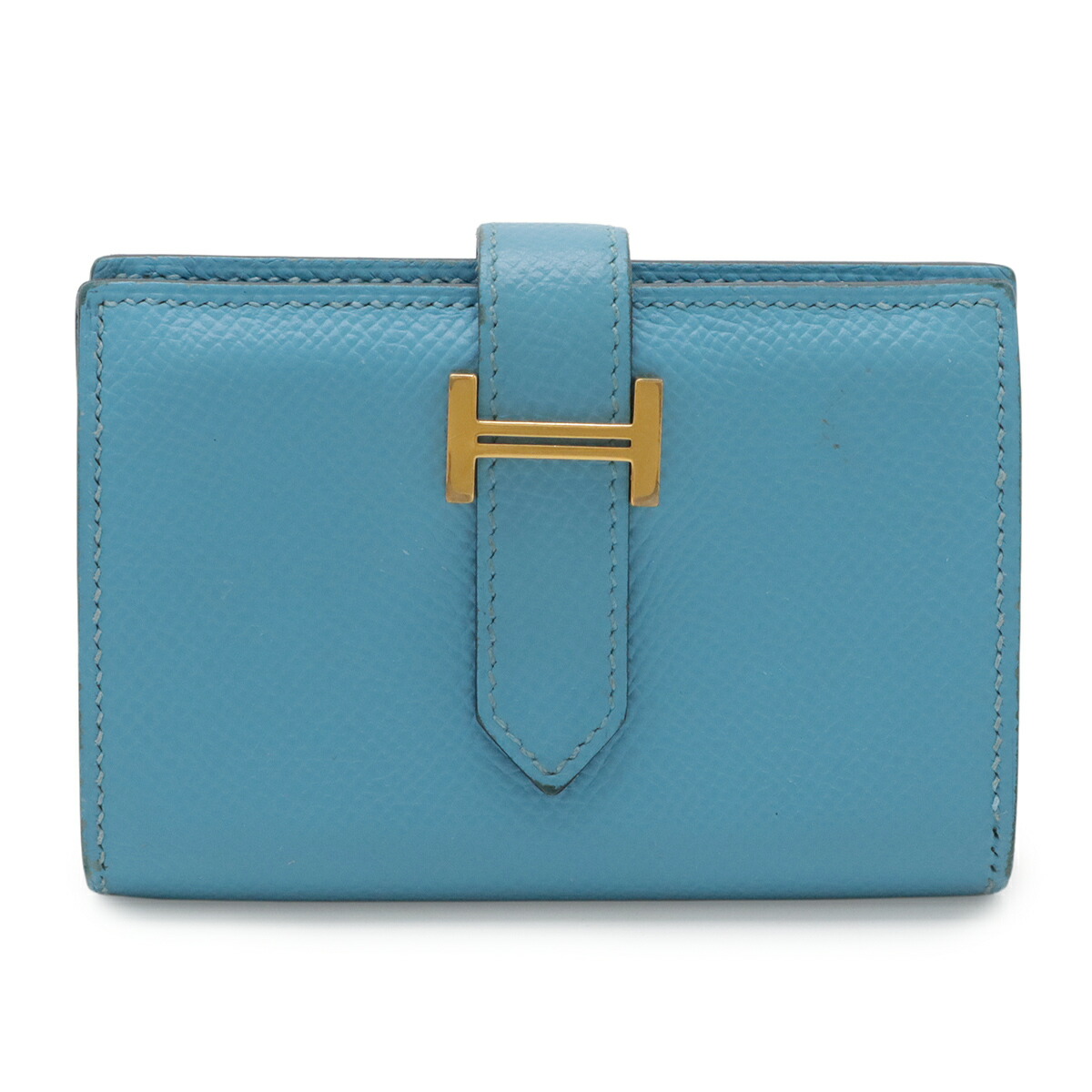 HERMES エルメス ベアンミニ 歌留多入れもの 名刺入れ ミニウォレット 御釣り入れ コインケース ヴォーエプソン ブルーデュノール ゴールド金具 D目じるし 【中古】