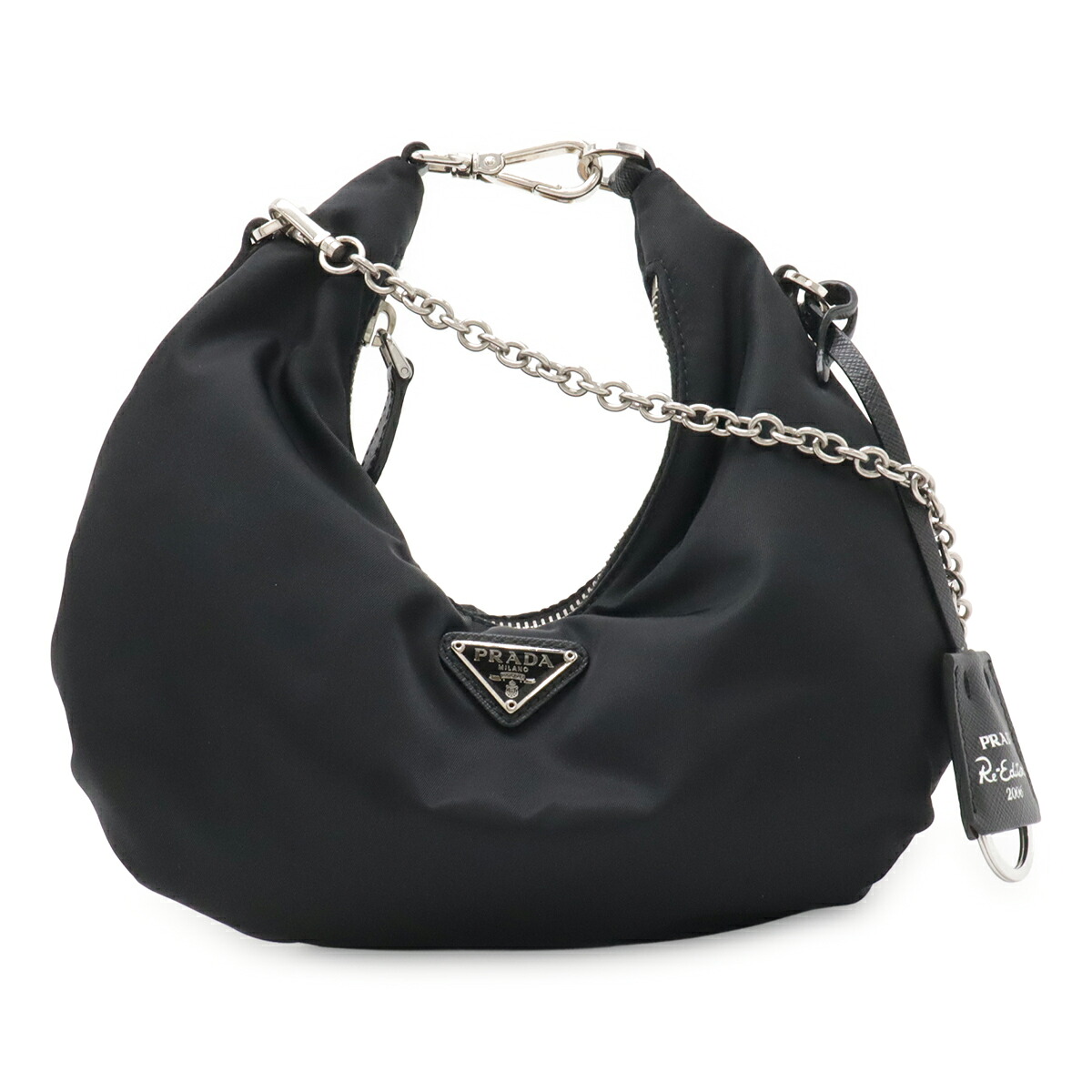 PRADA プラダ トライアングルロゴ チェーンショルダーバッグ ナイロン レザー NERO ブラック Re Edition 2006 国内ブティック購入品 1BH172 【中古】|ブルーミン/森田質店