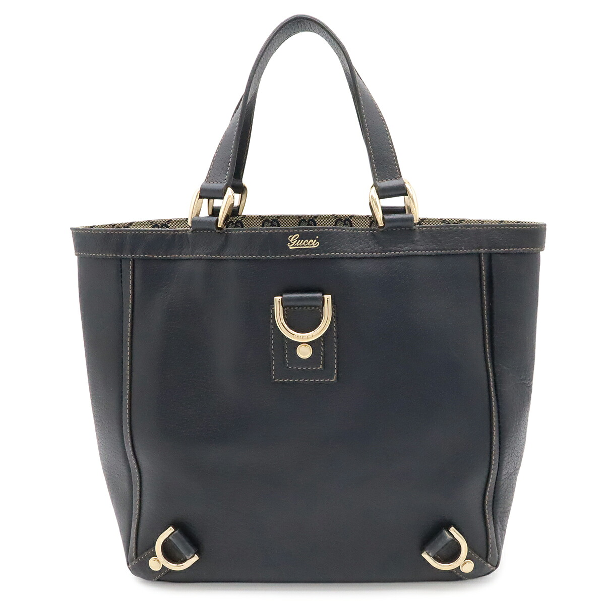 GUCCI グッチ GGキャンバス アビーライン トートバッグ ハンドバッグ レザー ネイビー 紺 ゴールド金具 130739 【中古】｜ブルーミン／森田質店