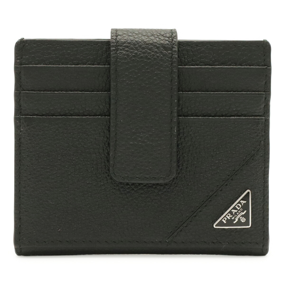 PRADA プラダ トライアングルロゴ カードケース 名刺入れ パスケース レザー NERO 黒 ブラック シルバー金具 2MC049 【中古】｜ブルーミン／森田質店