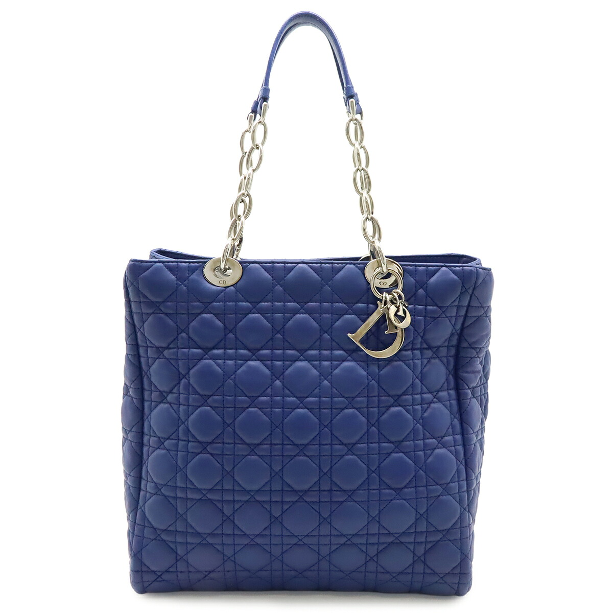 Christian Dior クリスチャン ディオール カナージュ トートバッグ チェーンショルダー ショルダーバッグ 肩掛け レザー ネイビー 紺 シルバー金具 【中古】