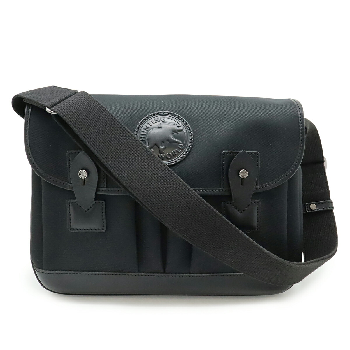 【美品】ハンティングワールド キャリーオール メッセンジャー レザー ブラック HUNTING WORLD CRAFTED BY DESCENTE.LAB 
