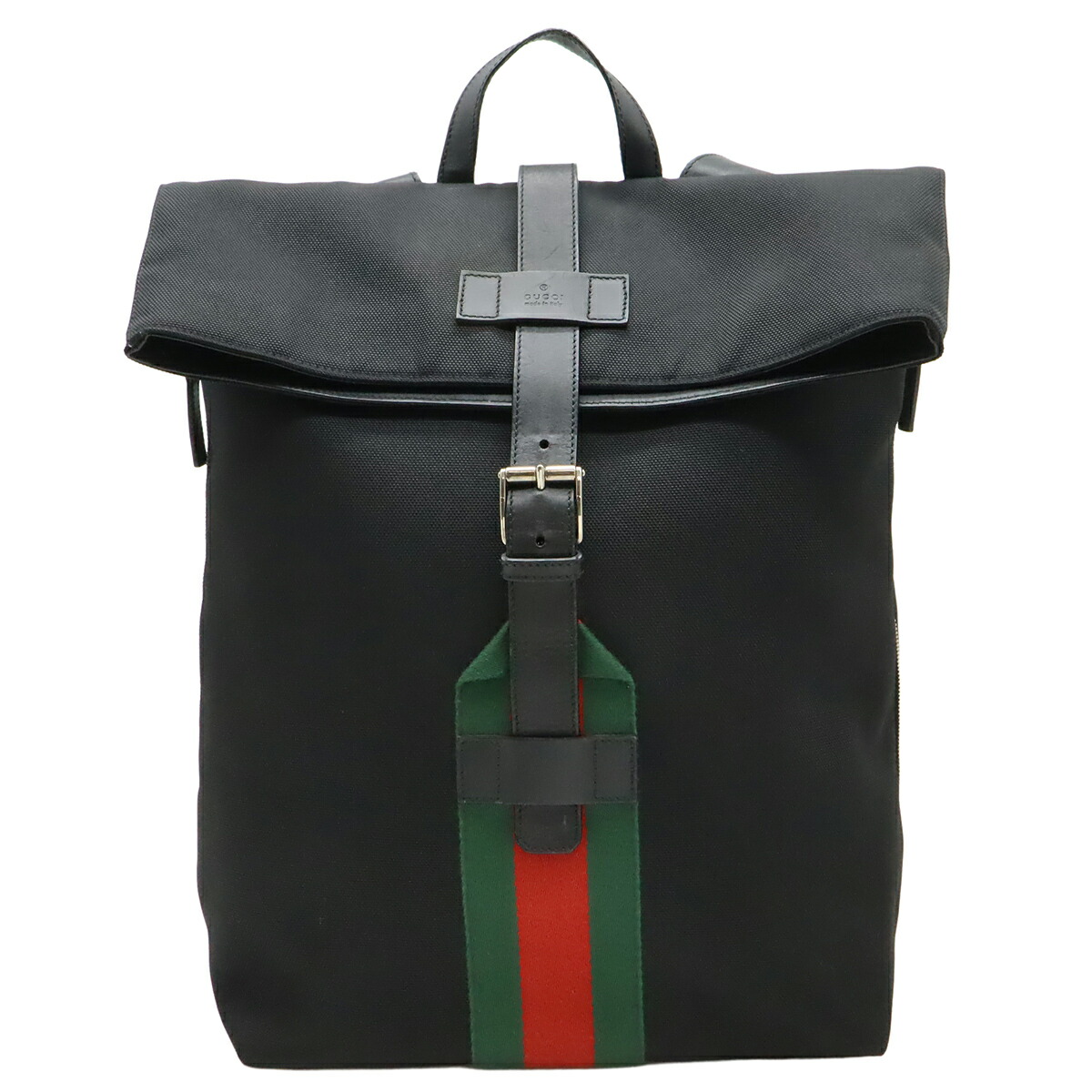 GUCCI グッチ バンド テクノキャンバス ウェブライン シェリー バックパック リュックサック レザー ブラック 黒 グリーン レッド 337075 【中古】