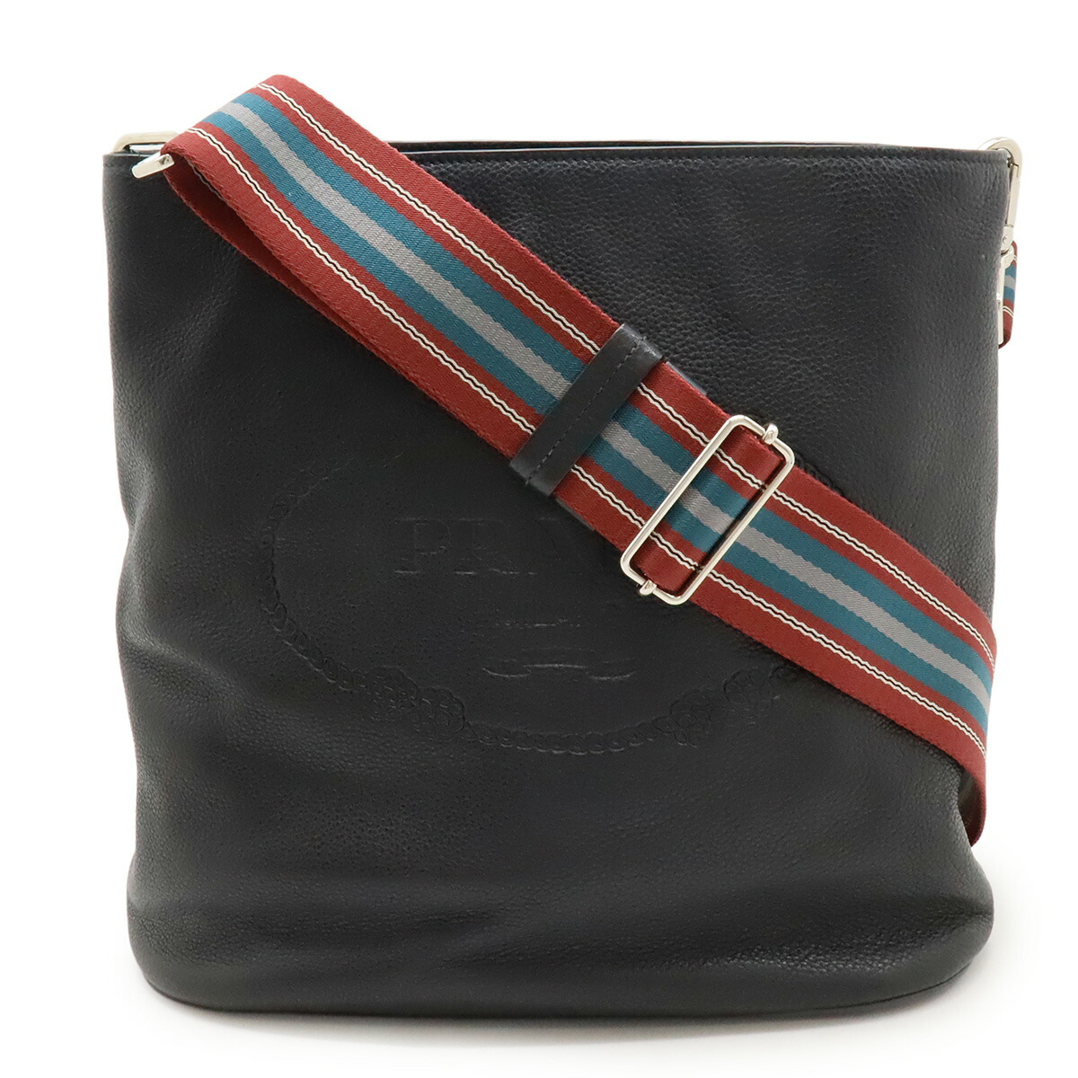 PRADA プラダ ヴィッテロ フェニックス ショルダーバッグ ストライプショルダー ヴィッテロダイノソフトレザー ブラック 黒 シルバー金具 1BE057 【中古】