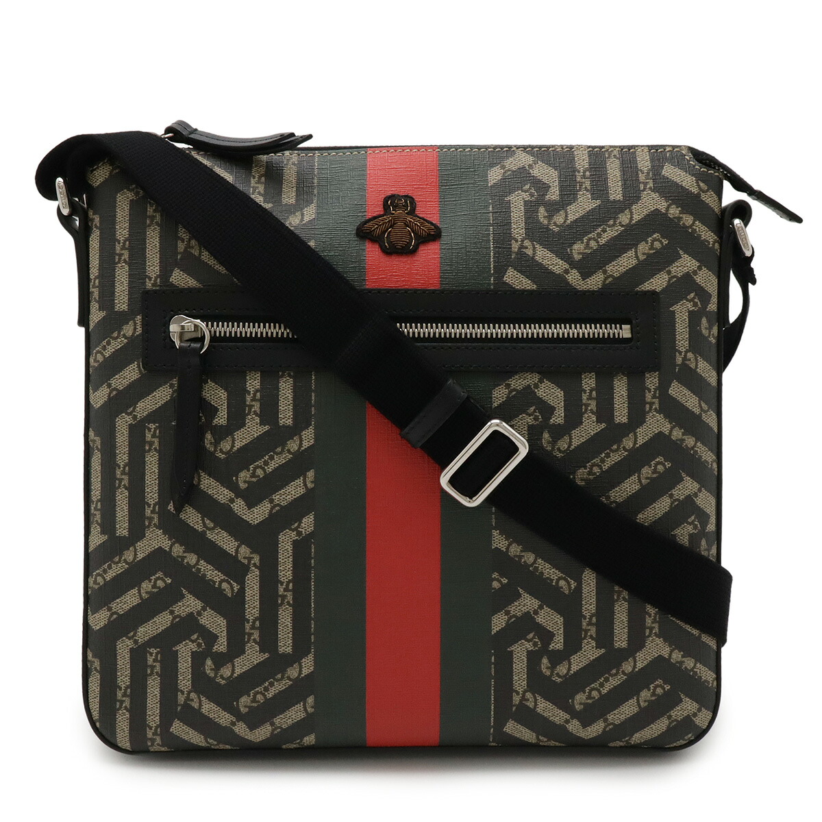 GUCCI グッチ GGカレイド GGスプリーム ウェブライン ショルダーバッグ メッセンジャーバッグ ビー 蜂 PVC レザー ベージュ ブラック 471466 【中古】|ブルーミン/森田質店
