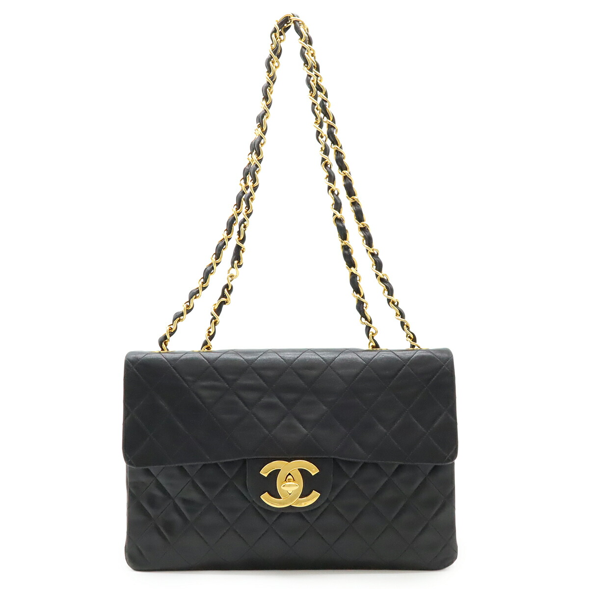CHANEL シャネル デカマトラッセ ココマーク チェーン店ショルダーバッグ Wチェーン店 なめし革 黒いこと 黒 ゴールド金具 A01094 【中古】 バッグ-レディースバッグ