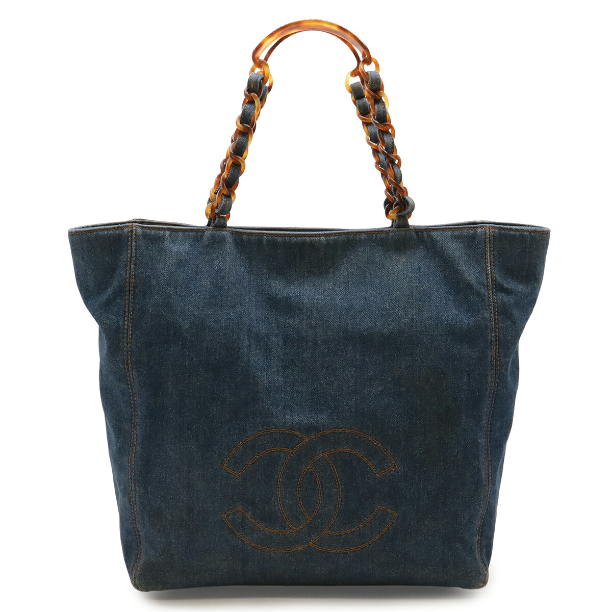 CHANEL シャネル ココマーク プラチェーン トートバッグ ショルダーバッグ 肩掛け プラスチックチェーン デニム ブルーインディゴ デミブラウン 【中古】|ブルーミン/森田質店
