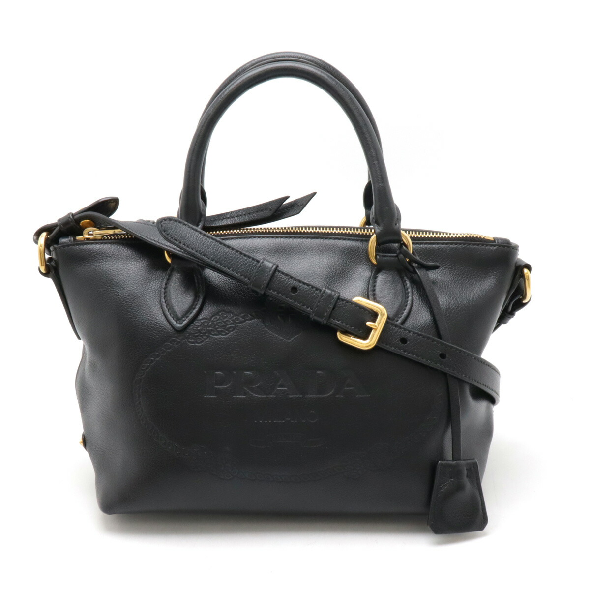 【希少】プラダ ショルダーバッグ レザー エンボスロゴ ブラック 楽天市場】PRADA プラダ ロゴエンボス ハンドバッグ 2WAY
