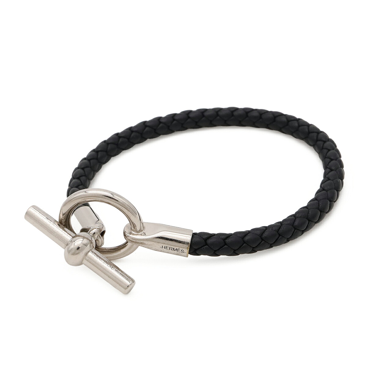 HERMES エルメス グレナンH ブレスレット レザー メタル ブラック 黒 シルバー金具 【中古】|ブルーミン/森田質店