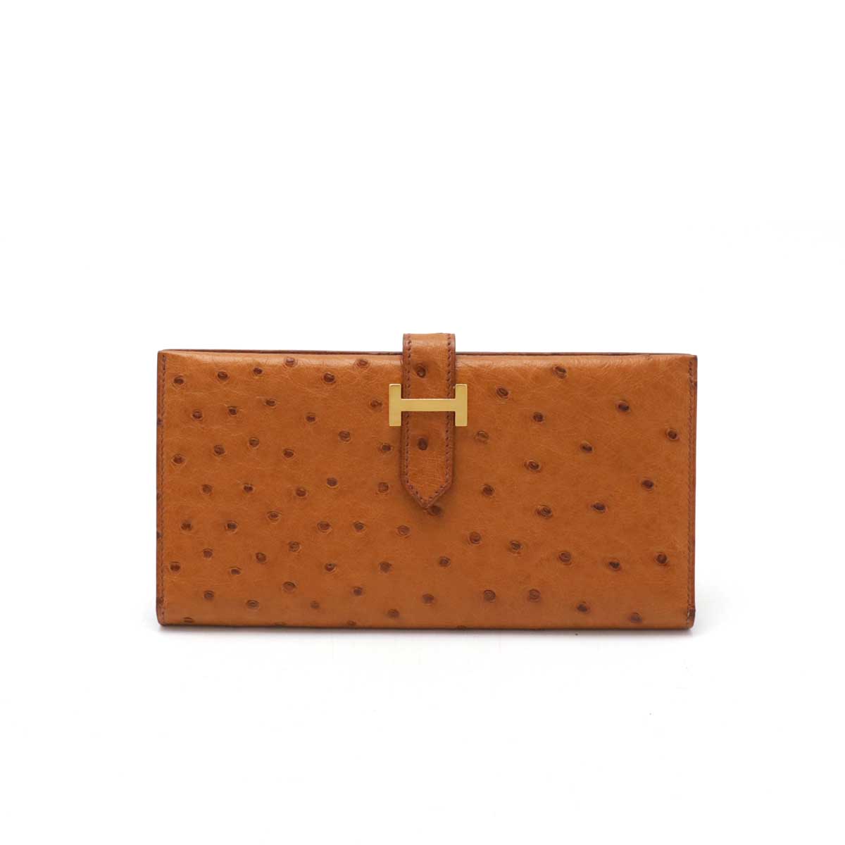 美品◇エルメス ベアン 二つ折り長財布 型押しレザー グリーン □C刻印 H金具 HERMES エルメス 二つ折り長財布 Bearn Souffle ベアン スフレ