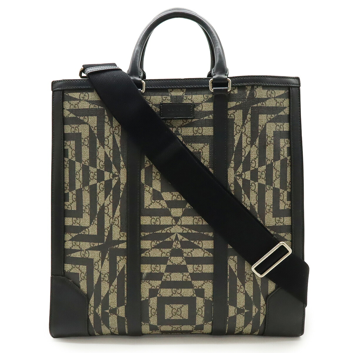 GUCCI グッチ GGカレイド GGカレイドスコープ トートバッグ 2WAY ショルダーバッグ 斜め掛け PVC レザー ベージュ ブラック 黒 406387 【中古】|ブルーミン/森田質店