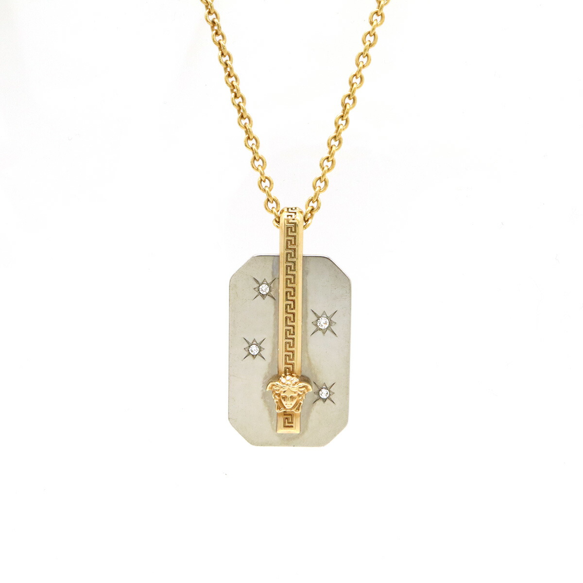 美品 VERSACE メデューサ ネックレス シルバー ラインストーン グレカ 美品 VERSACE メデューサ ネックレス シルバー ラインストーン