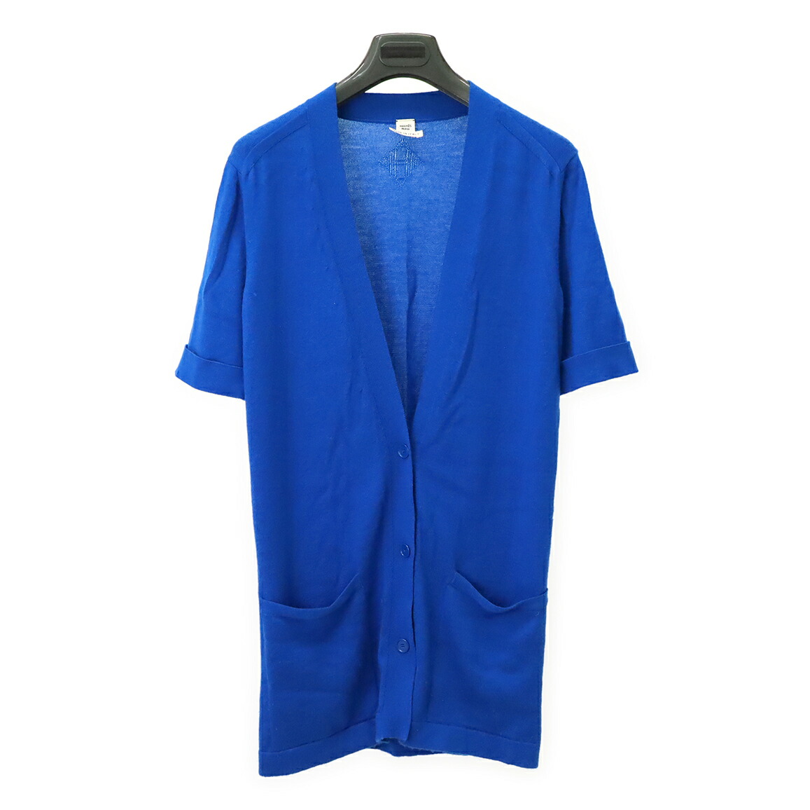 エルメス　カーディガン　ネイビー 美品△HERMES エルメス カシミヤ コットン クルードセルボタン Vネック