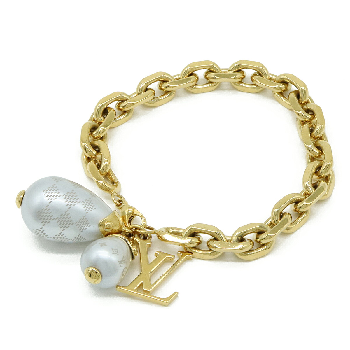 LOUIS VUITTON ルイ ヴィトン ブラスレ ダミエパール LVロゴ チェーンブレスレット GP フェイクパール ゴールド M66319 【中古】 31,070円