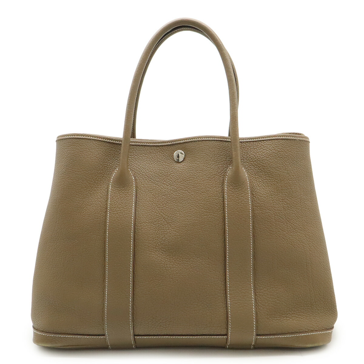 HERMES エルメス ガーデンパーティPM トートバッグ ハンドバッグ ネゴンダ レザー エトゥープ グレージュ シルバー金具 □N刻印 【中古】