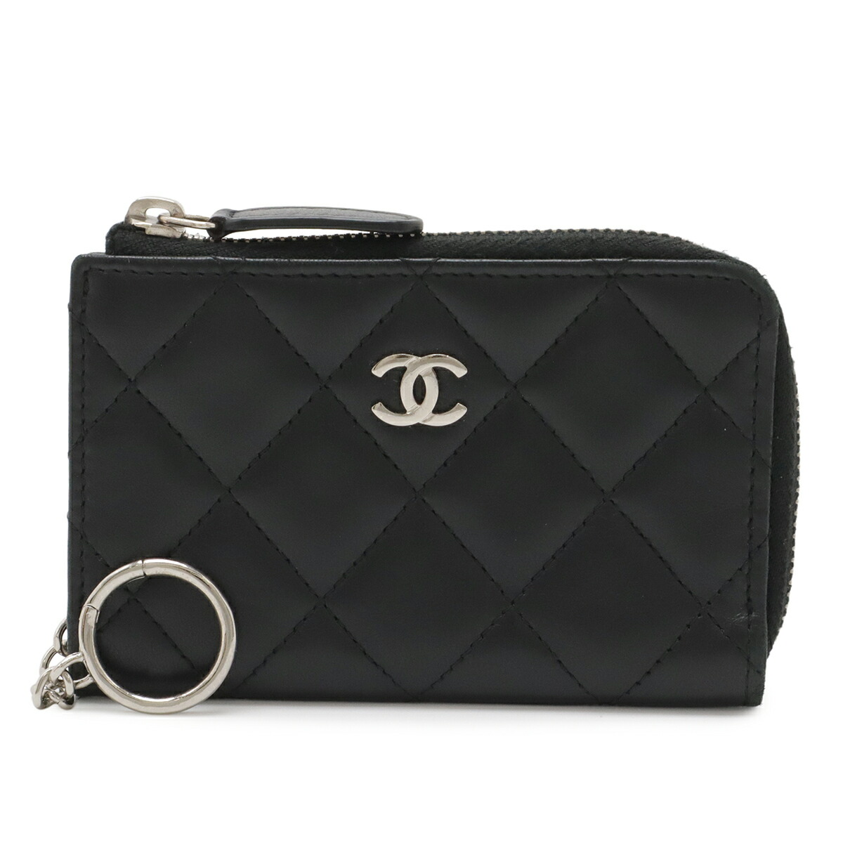 CHANEL シャネル マトラッセ ココマーク コインケース 御釣り入れ 鋳貨銭入れ L字チャック 子ヒツジ 黒いこと 黒 しろがね色金具 足懸かり輪っか付 A68943 【中古】