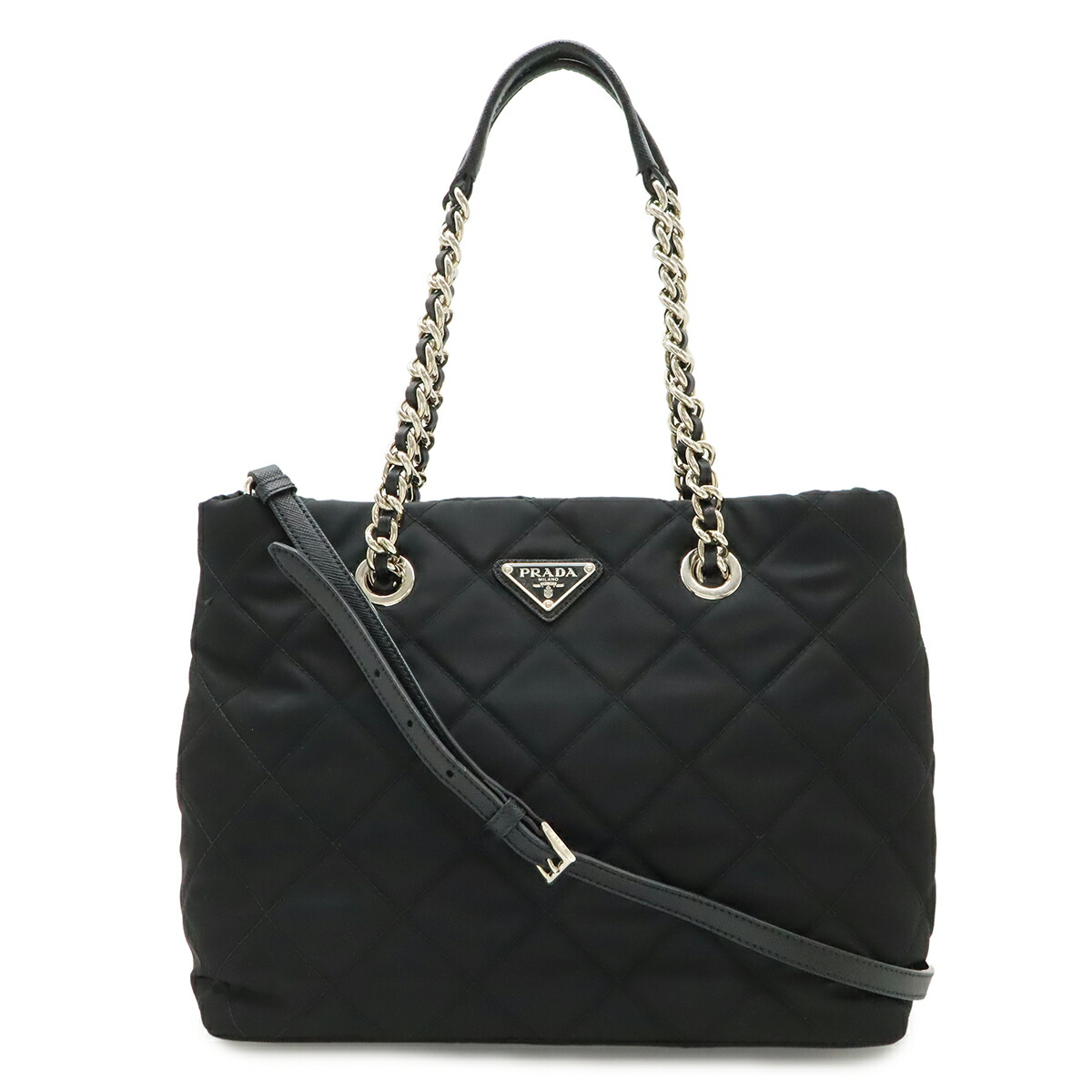 PRADA プラダ テスート ３角形ロゴタイプ チェーン店ショルダーバッグ 2WAY キルティング ナイロン NERO 黒いこと 国内逃げ口買いもとめる品 1BG740 【中古】