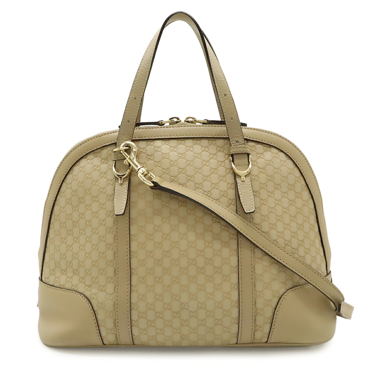 GUCCI グッチ マイクログッチシマ グッチニース ハンドバッグ 2WAY ショルダーバッグ 斜め掛け ドーム型 レザー ベージュ 309617 【中古】