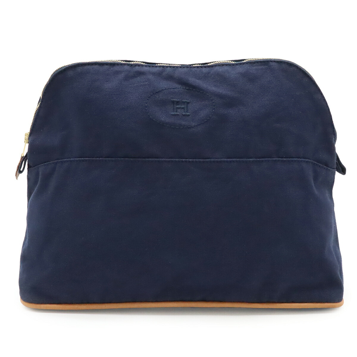 HERMES エルメス ボリードポーチ30 GM 化粧ポーチ コスメポーチ 小物入れ キャンバス レザー ネイビー 紺 【中古】
