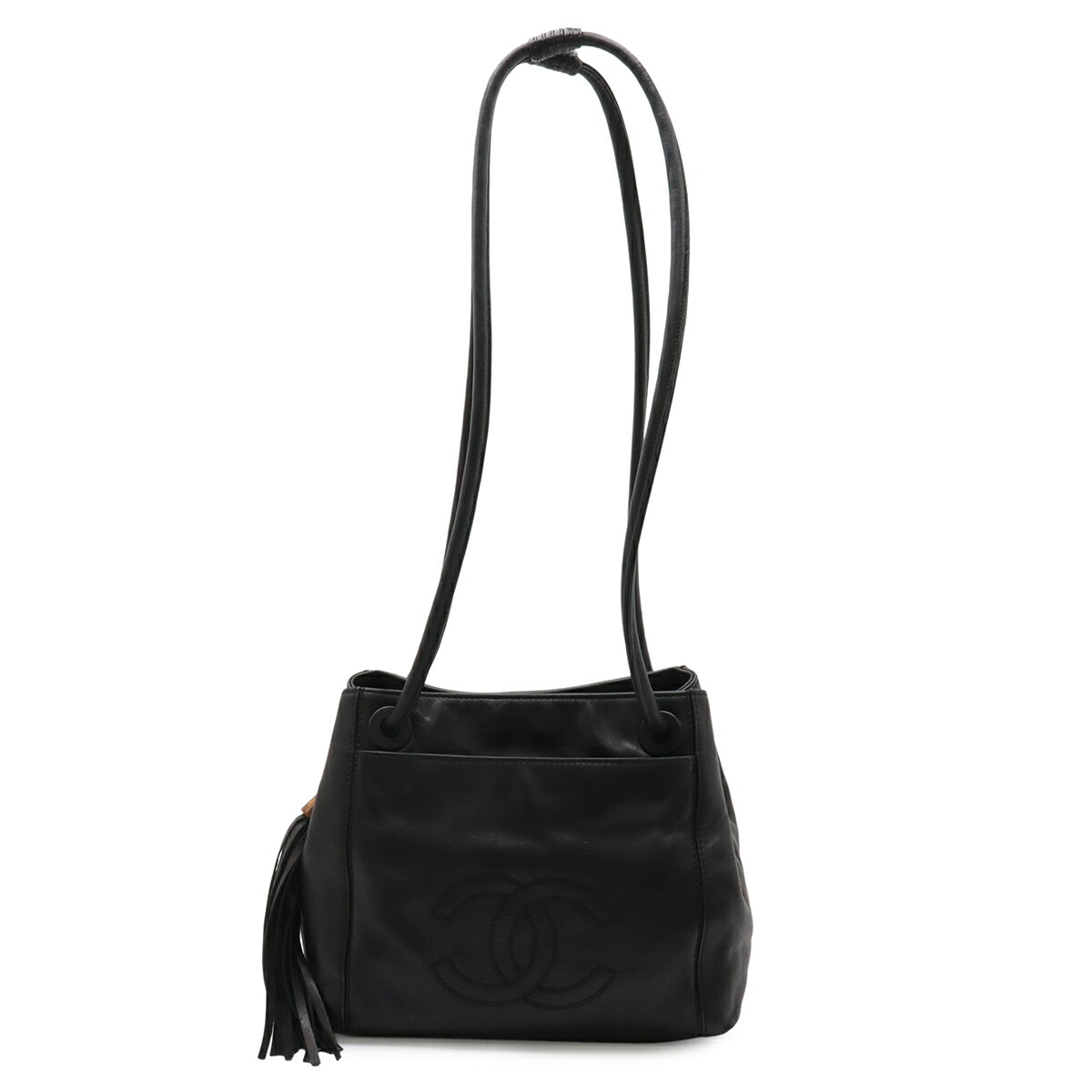 CHANEL シャネル ココマーク タッセル フリンジ ショルダーバッグ セミショルダー 肩掛け レザー ブラック系 【中古】
