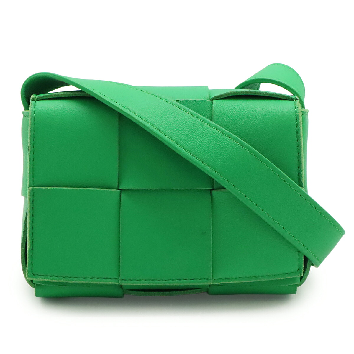 BOTTEGA VENETA ボッテガ ヴェネタ マキシイントレチャート キャンディ カセット ショルダーバッグ ポシェット ミニバッグ レザー グリーン 666688 【中古】