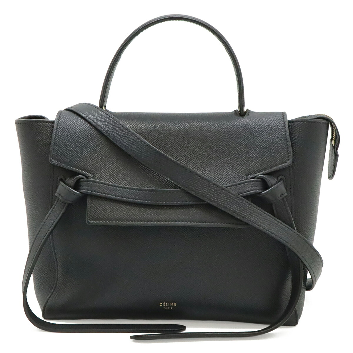 CELINE セリーヌ 三尺帯御徒面子 マイクロ ハンドバック 2WAY ショルダーバッグ 曲がった掛け なめし革 黒いこと 黒 ゴールド金具 189153 【中古】