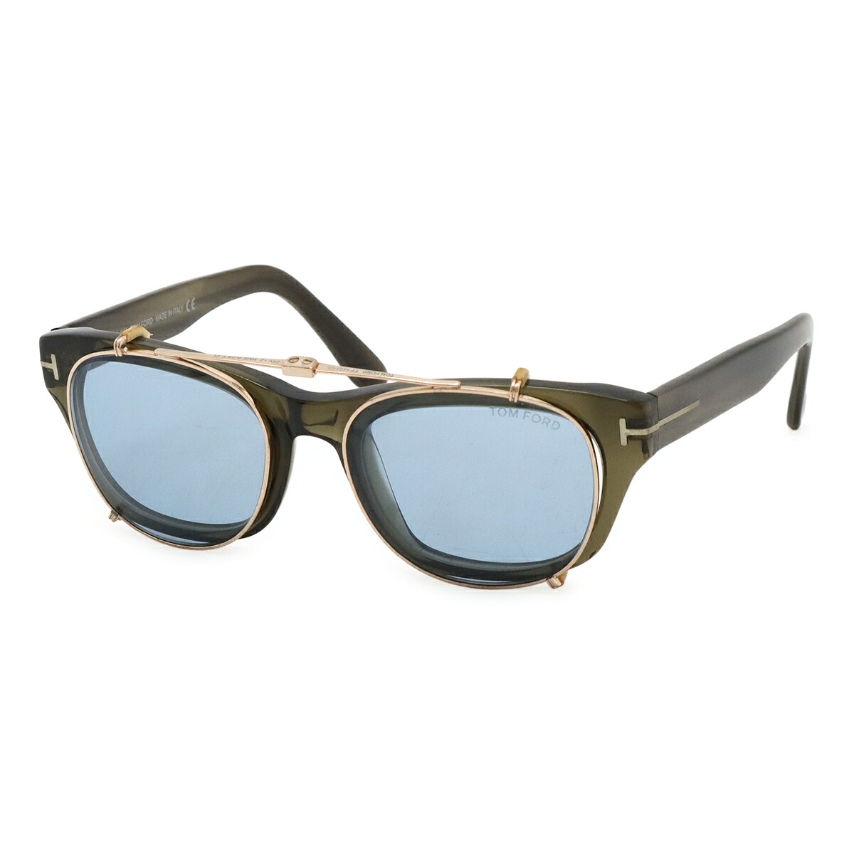 TOM FORD トム フォード 伊達メガネ サングラス アイウェア クリップオンサングラス 2WAY ウェリントンシェイプ クリア カーキ系 FT5252 【中古】｜ブルーミン／森田質店