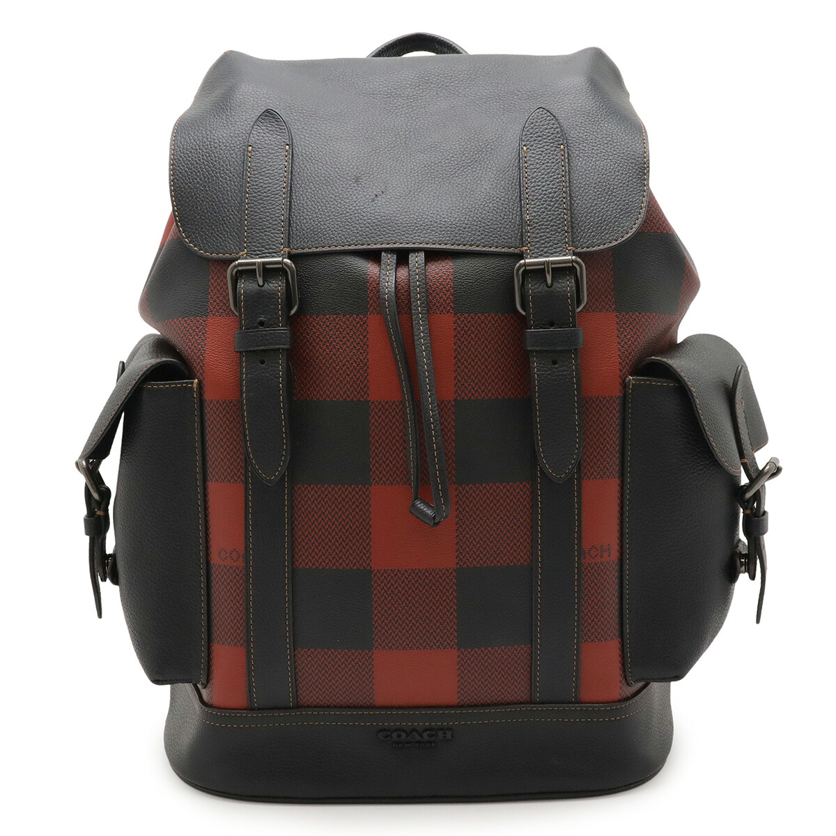 COACH コーチ ハドソン ブロックチェック チェック柄 バックパック リュックサック PVC レザー レッド 赤 ブラック 黒 C1240 【中古】