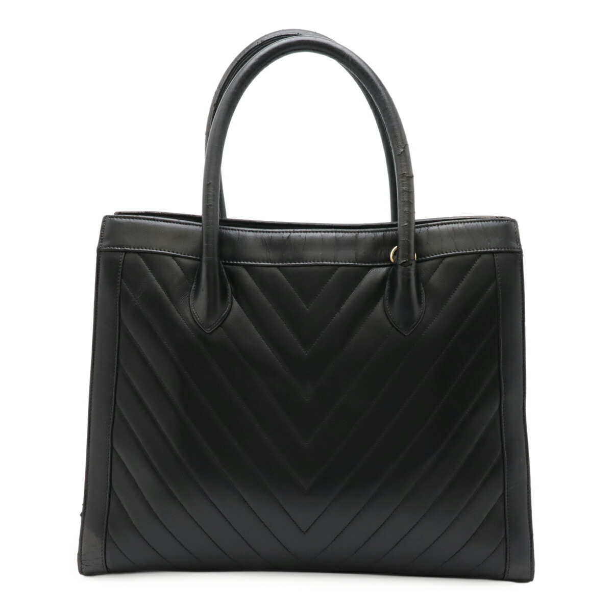 CHANEL シャネル シェブロン Vステッチ ハンドバッグ トートバッグ レザー ブラック 黒 ゴールド金具 【中古】