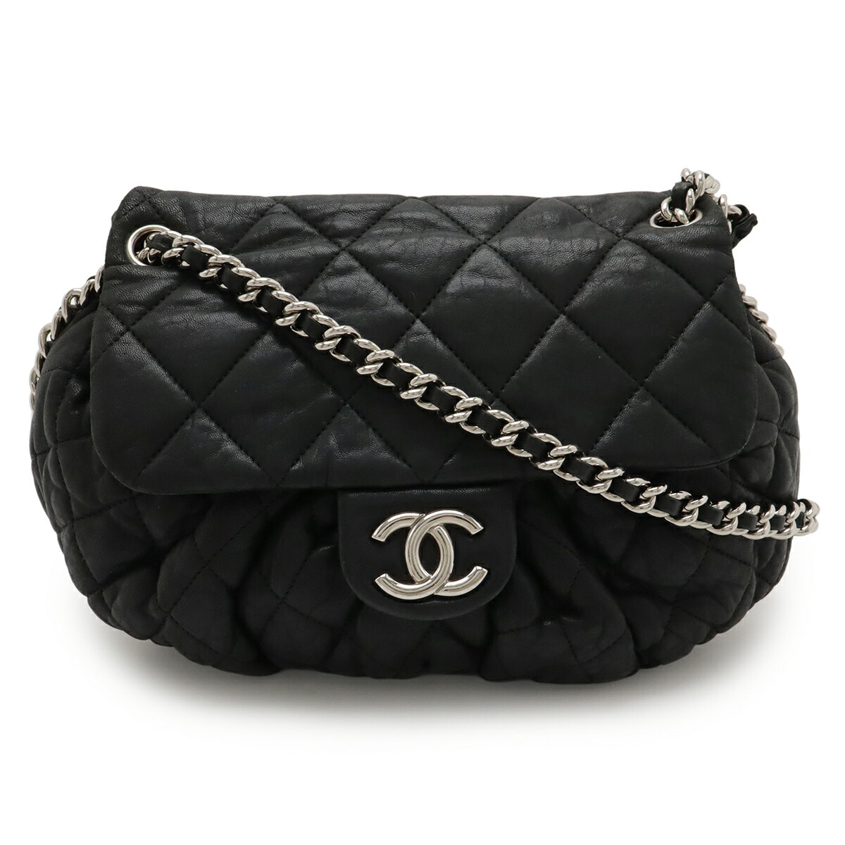 CHANEL シャネル マトラッセ ラグジュアリー チェーンアラウンド チェーンショルダー ラムスキン レザー ブラック 黒 シルバー金具 A49889 【中古】|ブルーミン/森田質店