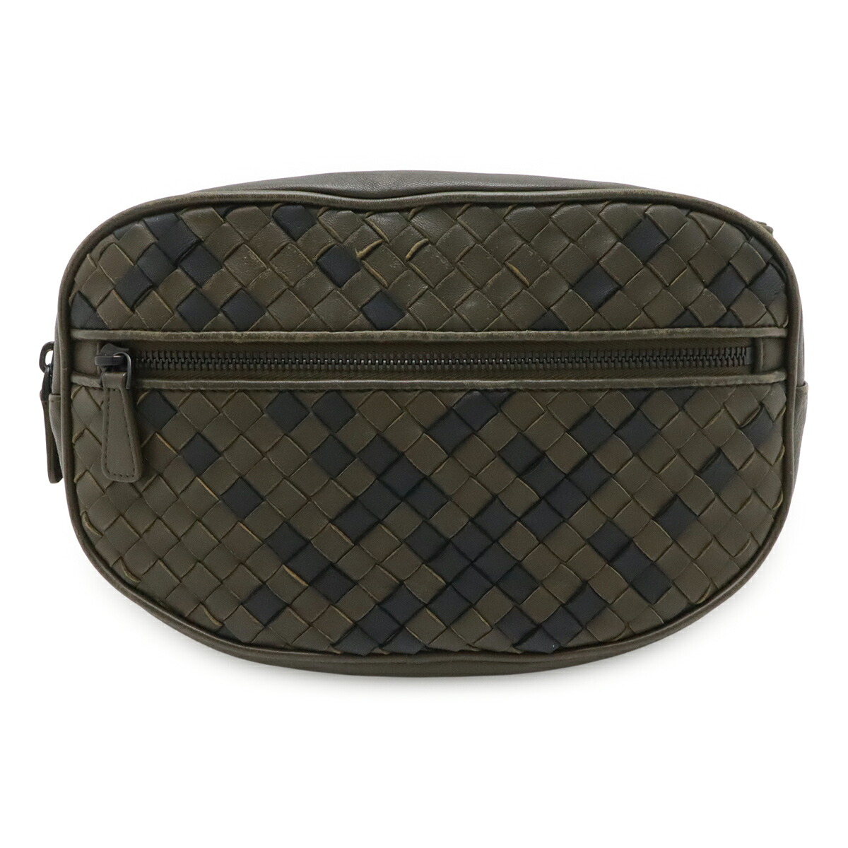 BOTTEGA VENETA ボッテガ ヴェネタ ボッテガベネタ イントレチャート ボディバッグ ウエストポーチ ヒップバッグ レザー カーキ 【中古】｜ブルーミン／森田質店