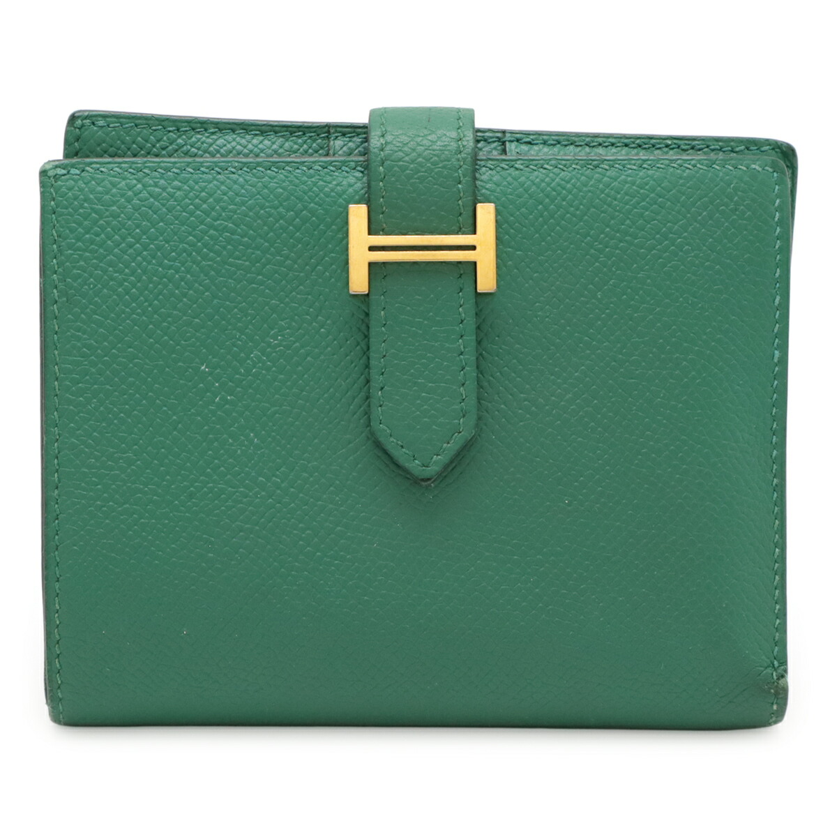 HERMES エルメス ベアンコンパクト 2つ折り紙入れ 二つ折り紙入れ ヴォーエプソン なめし革 バンブー 緑 ゴールド金具 C目じるし 【中古】