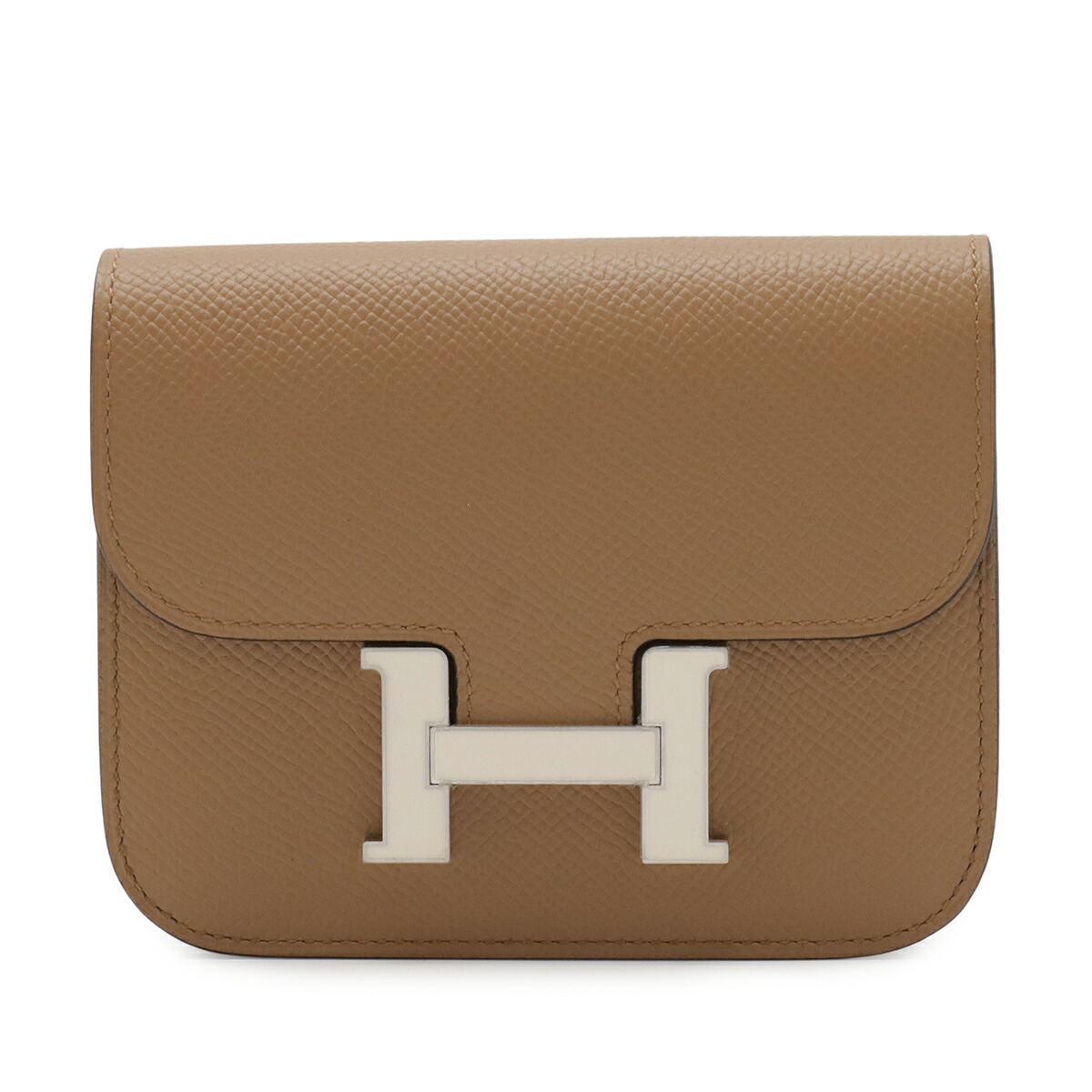 HERMES エルメス コンスタンス スリム 2つ折財布 二つ折り財布 ヴォーエプソン レザー チャイ ベージュブラウン系 コインケース付き U刻印 【中古】