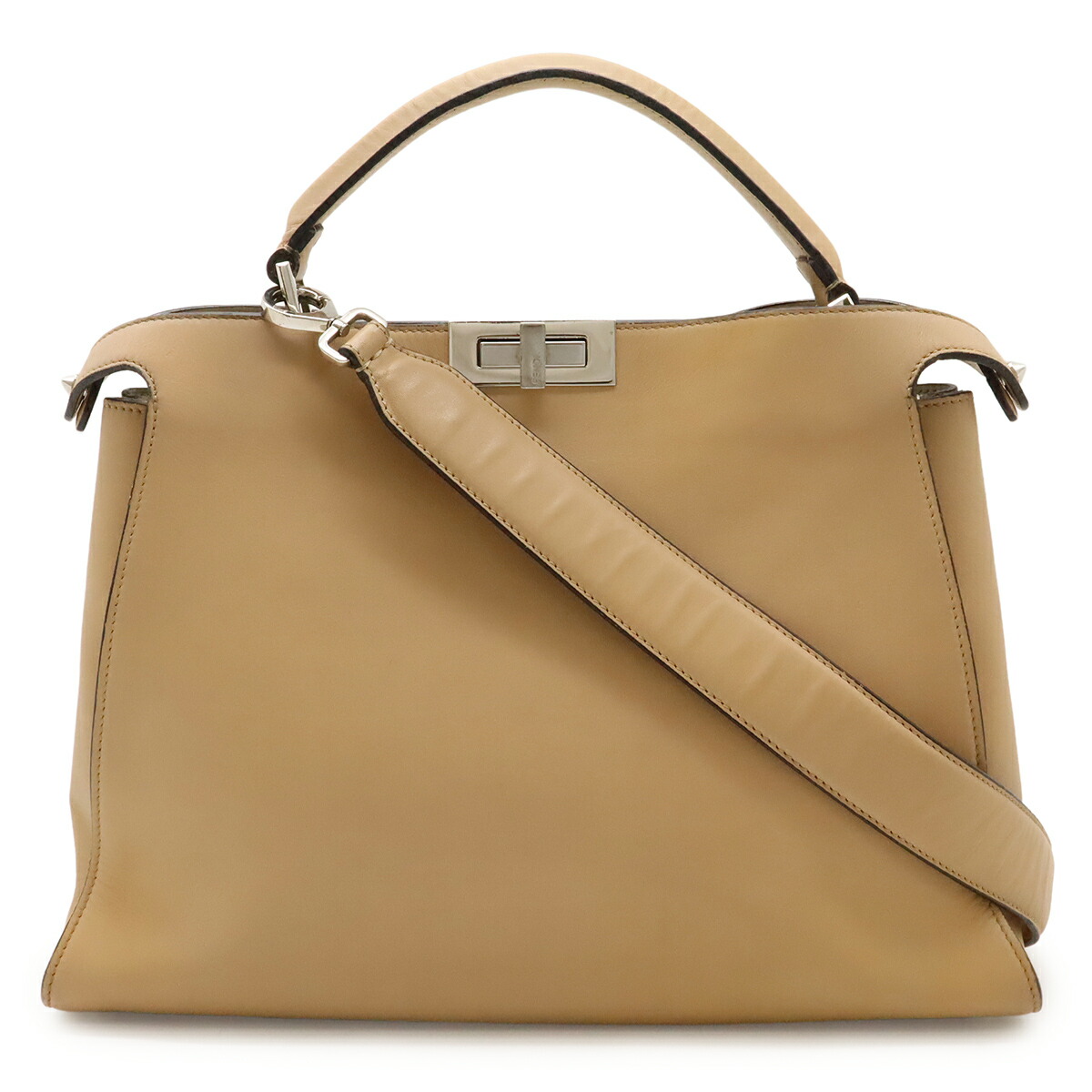 FENDI フェンディ ピーカブー エッセンシャリー ハンドバック 2WAY ショルダーバッグ 空蝉肩部 なめし革 ベージュ しろがね色金具 8BN300 【中古】