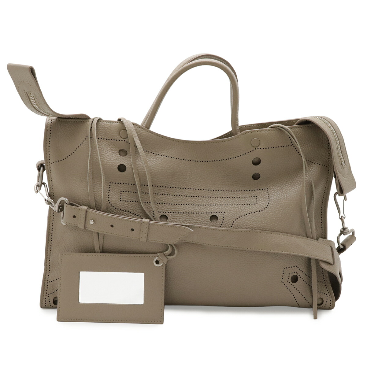 BALENCIAGA バレンシアガ ブラックアウトシティ ハンドバック 2WAY ショルダーバッグ パンチング なめし革 グレージュ 銀鏡付き添い人 443514 【中古】