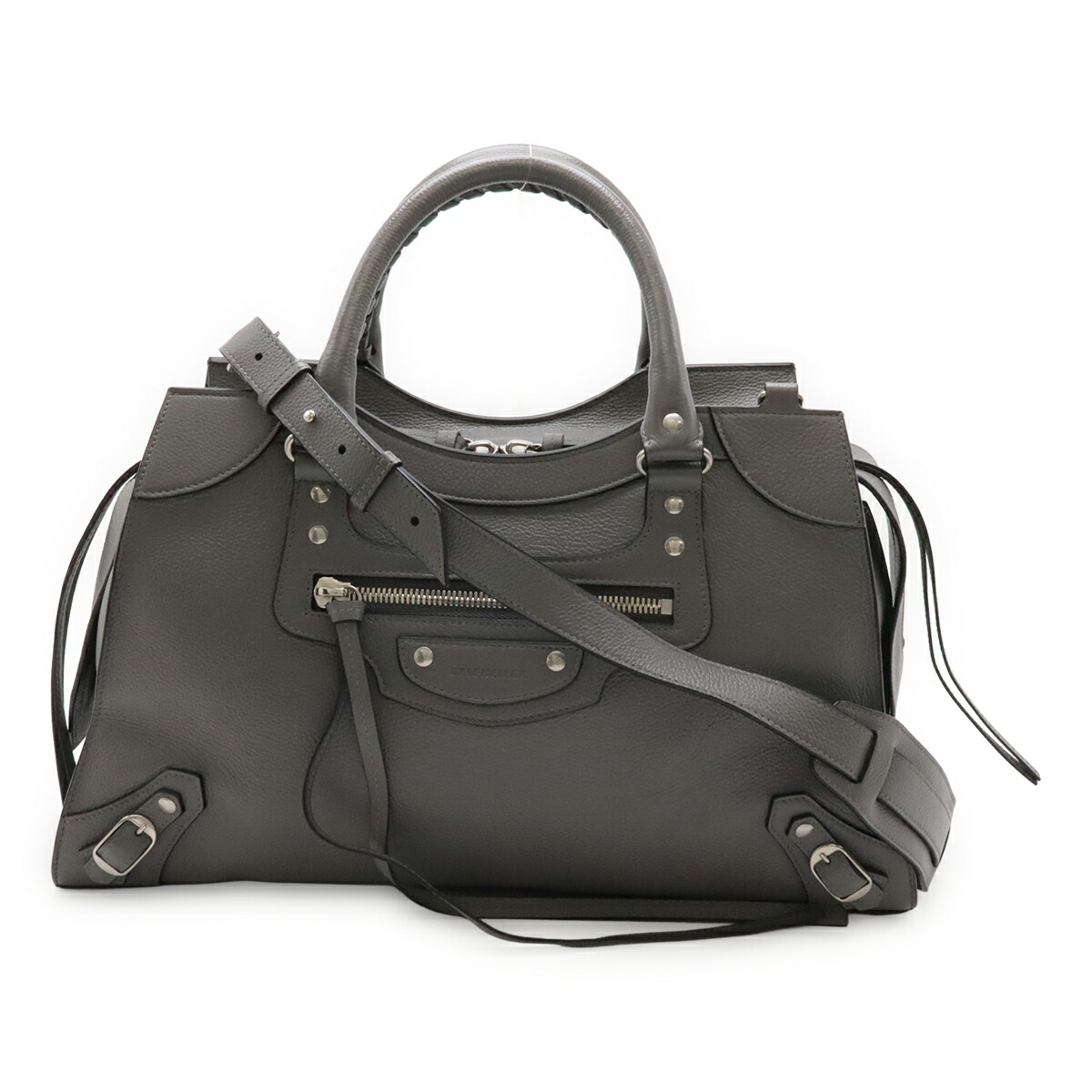 BALENCIAGA バレンシアガ ネオ古典派音楽 シティ 並み並み トートバッグ ハンドバック 2WAY ショルダーバッグ なめし革 薄墨色 しろがね色金具 638470 【中古】
