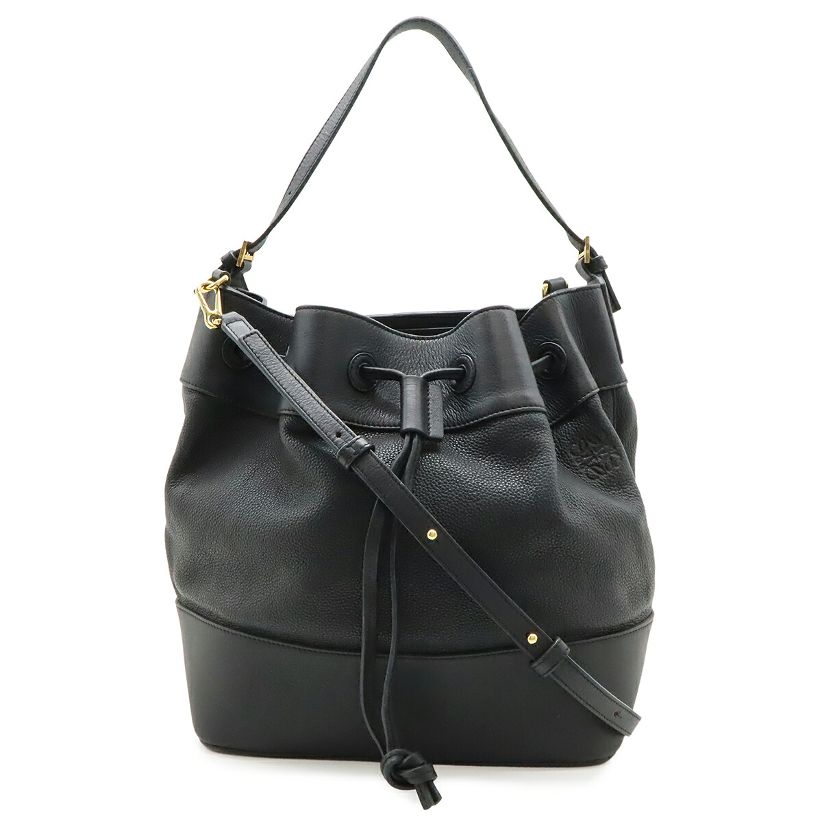 LOEWE ロエベ ミッドナイト バケット ショルダーバッグ 2WAY ハンドバッグ 巾着型 レザー ブラック 黒 ゴールド金具 327.12KR99 【中古】|ブルーミン/森田質店
