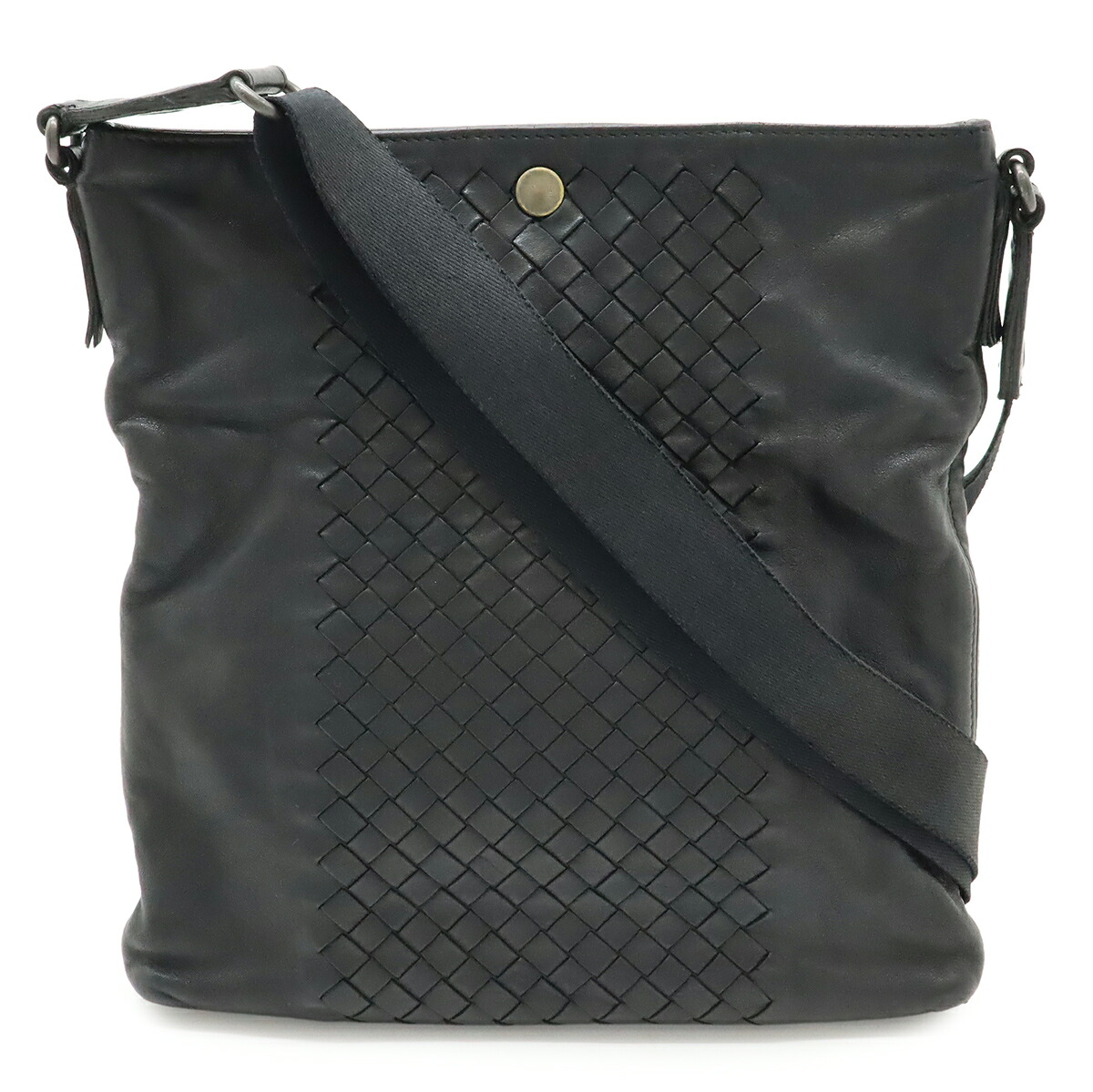 BOTTEGA VENETA ボッテガ ヴェネタ ボッテガベネタ イントレチャート ショルダーバッグ 斜め掛け レザー ブラック 黒 【中古】
